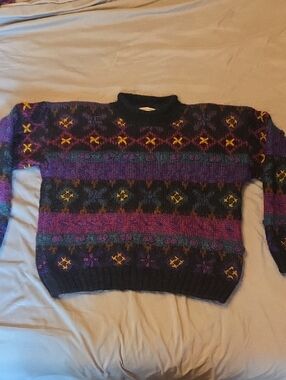 Christopher & Banks Multicolor Crewneck Sweater in Black, Purple, Teal, Yellow